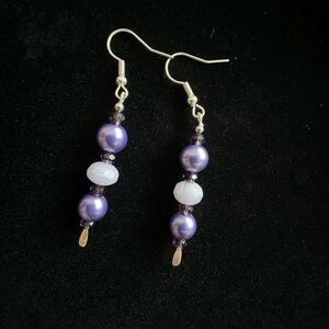 Elegant Purple and White Beaded Earrings
